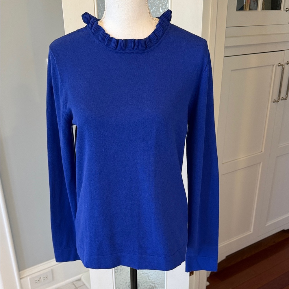 J. Crew Royal Blue Ruffle Neck Long Sleeve Top